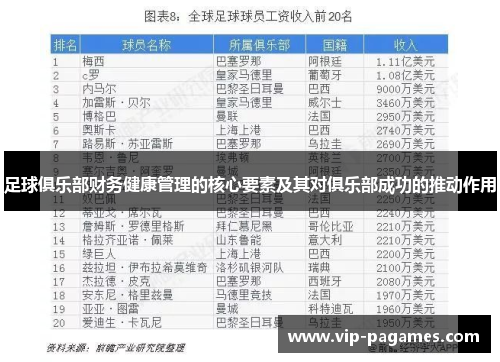 足球俱乐部财务健康管理的核心要素及其对俱乐部成功的推动作用