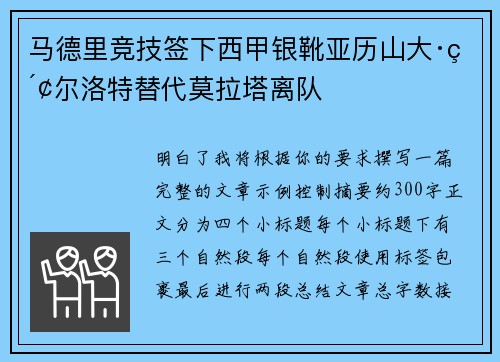 马德里竞技签下西甲银靴亚历山大·索尔洛特替代莫拉塔离队